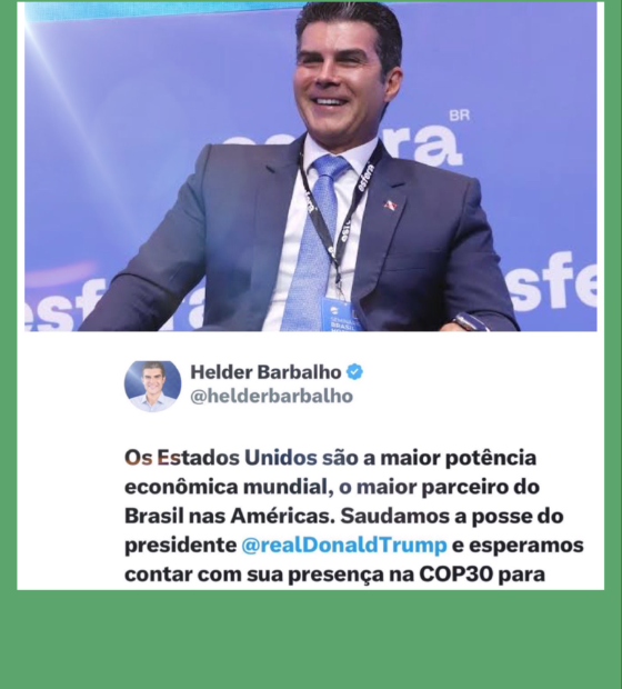 Postagem de Helder Barbalho parabeniza e convida Trump para a COP30, em Belém