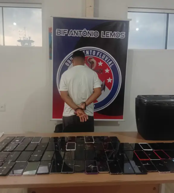 Fiscalização da Base Fluvial Antônio Lemos apreende 82 celulares e prende homem