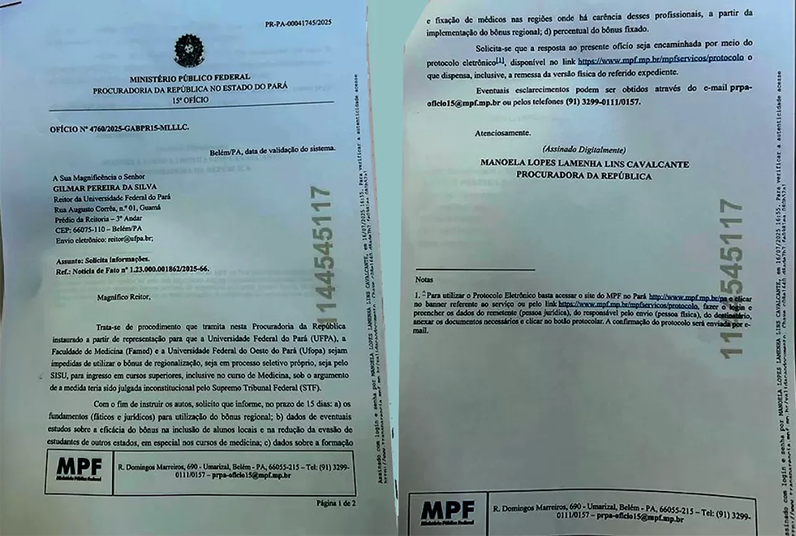 UFPA extingue bônus após um pedido de informação do MPF e cria 