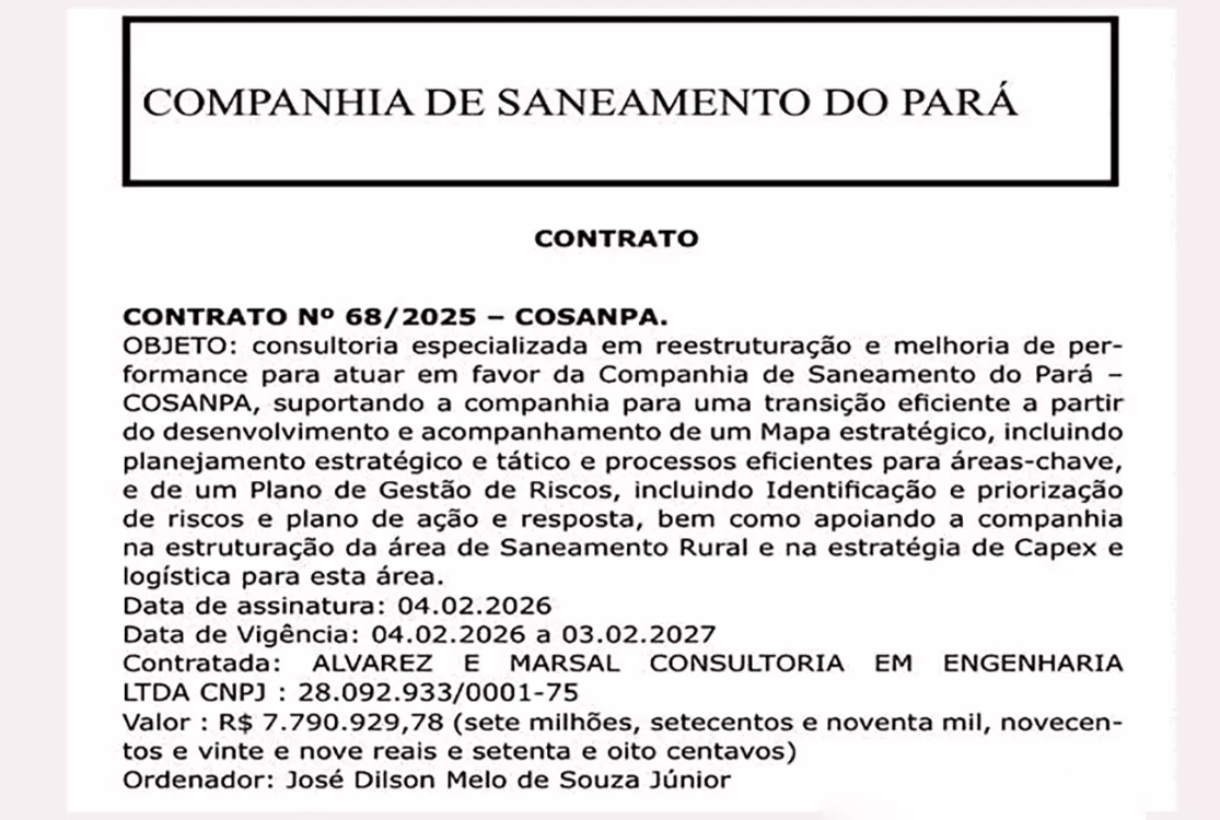 Cosanpa fecha acordo de quase R$ 8 milhões para reestruturação e gestão de riscos